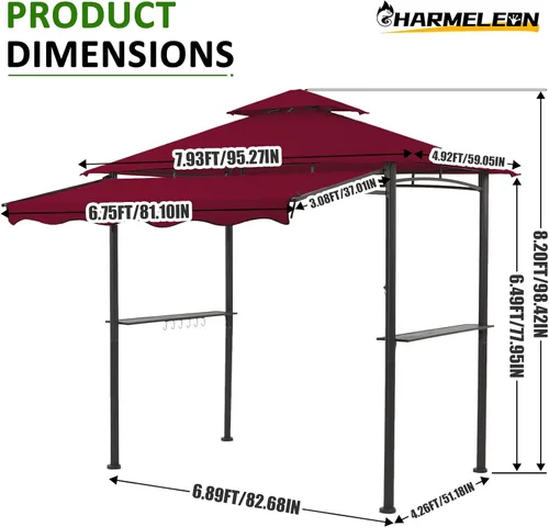 Miniatura 9 de CHARMELEON Gazebo de doble nivel para parrilla de 8 x 5 pies, tienda de campaña para patio y barbacoa al aire libre con toldo lateral extensible