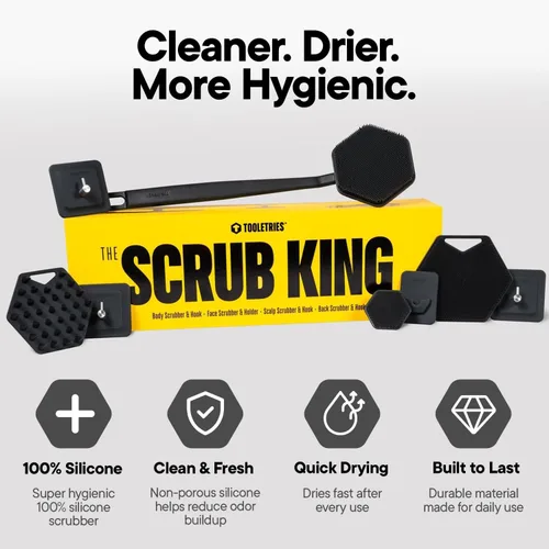 Miniatura 5 de TOOLETRIES The Scrub King - Juego de ducha de silicona para hombres, limpiador de espalda, limpiador corporal, limpiador facial y masajeador