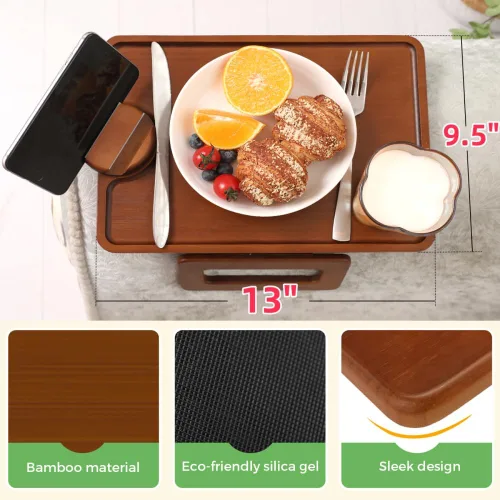 Miniatura 5 de Smatdecis Bandeja de brazo para sofá, mesa de clip para brazos, mesa de bandeja para reposabrazos adecuada para bebidas caseras, comida rápida, Negro
