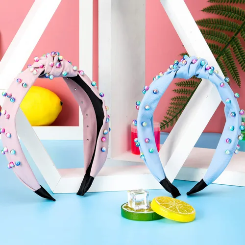 Miniatura 4 de WILLBOND 2 diademas anudadas con nudos de perla, turbante trenzado, accesorios para madre y profesora, regalo de cumpleaños para mujeres y niñas