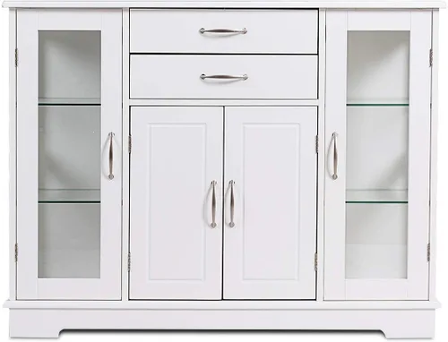 Miniatura 7 de Giantex - Aparador para servidor de buffet, armario de almacenamiento con 2 cajones, 3 gabinetes y puertas de cristal para cocina, comedor, mueble