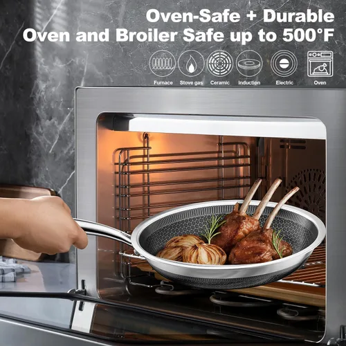 Miniatura 6 de Fogdream Juego de ollas y sartenes de 10 pulgadas y 11 pulgadas, antiadherentes, de acero inoxidable con tapa, apto para lavavajillas y horno, libre