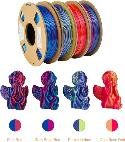 Miniatura 2 de Juego de filamentos PLA de seda de doble color MINDAHAND - Filamento para impresora 3D de 0.069 pulgadas, 4 rollos × 8.18 onzas, degradado