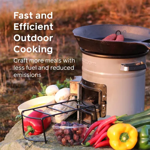 Miniatura 3 de EcoZoom Estufa Cohete – Estufa de doble combustible resistente (madera y carbón) portátil para acampar y emergencia, cuerpo aislado, revestimientos