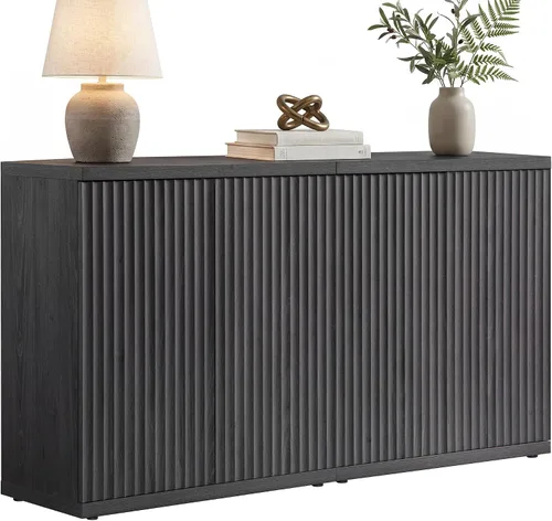 Miniatura 20 de SICOTAS Armario de buffet con aparador de almacenamiento, diseño moderno con puertas y estantes, consola multimedia acanalada, mesa de café