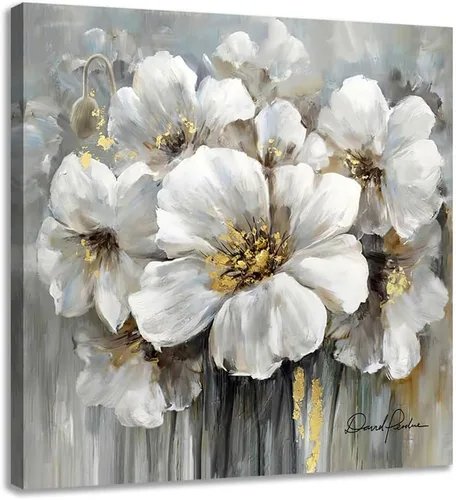Miniatura 12 de Woxfcart Cuadros de flores para decoración de pared, impresión floral en blanco y negro sobre lienzo para decoración de baño, 15 x 12 pulgadas