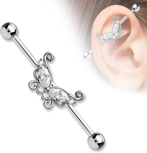 Miniatura 2 de Pierced Owl - 14GA 316L Acero quirúrgico CZ Crystal Butterfly Industrial Barbell