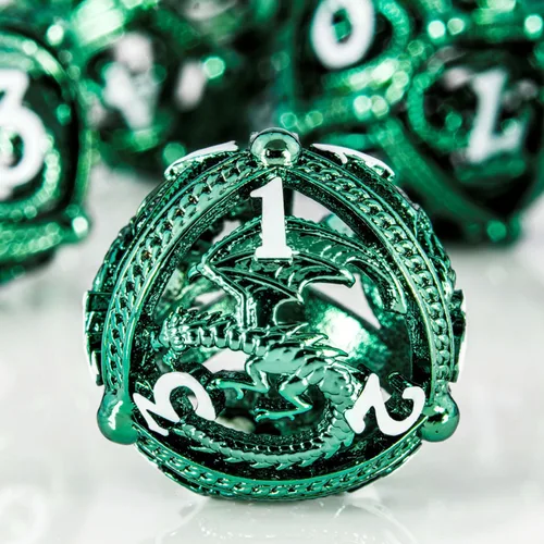 Miniatura 14 de Juego de dados de metal para DND – Diseño único de orbe hueco redondo para un mejor rodamiento – Hermoso juego de nudos celtas para juegos de rol