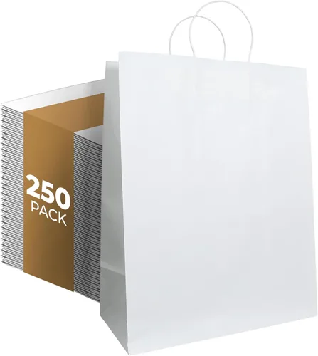 Miniatura 13 de PTP - 250 bolsas de mano para regalo, de papel, Kraft Perfectas para cumpleaños, bodas, vacaciones y toda ocasión Colores blanco o natural