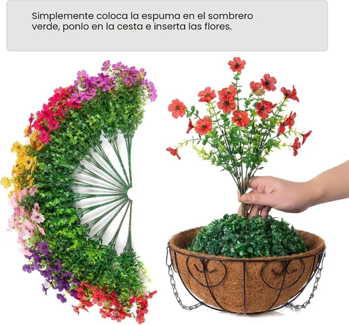 Miniatura 4 de HyeFlora Plantas Colgantes Artificiales Falsas con Flores y Cesta para Decoración Exterior, Arreglos Florales de Seda Sintética de Margaritas