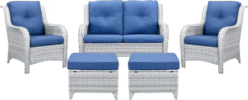 Miniatura 85 de Belord Juego de muebles de exterior, sillas de mimbre para patio, muebles de ratán de 3 piezas con mesa auxiliar, juegos de sillas bistró de patio