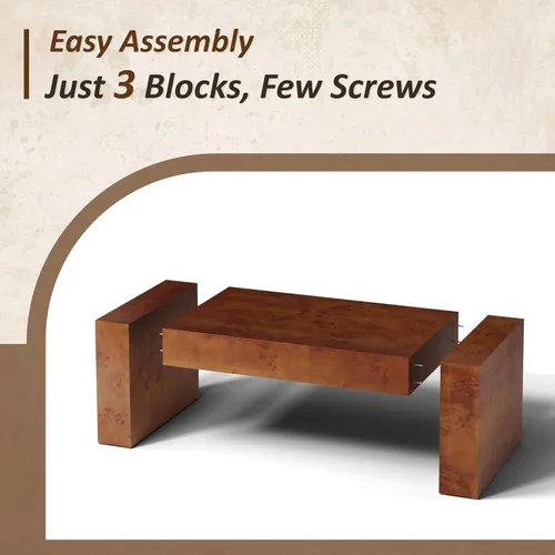 Miniatura 5 de COZAYH Modern Burl Finish Coffee Table, Wood Block Center Table with Thick Legs, Minimalist Rectangular Cocktail Table for Living Room, Dark Brown