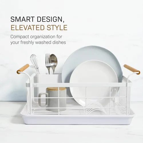 Miniatura 9 de Yamazaki Home Escurridor de Platos – Escurridor de Platos Blanco Moderno para Encimera de Cocina con Bandeja Escurridora Extraíble y Soporte
