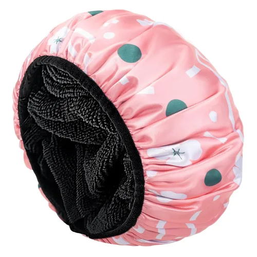 Miniatura 16 de Aquior Gorro de ducha con forro de rizo para mujer, reutilizable, triple capa impermeable, extra grande para mujeres de pelo largo (negro)