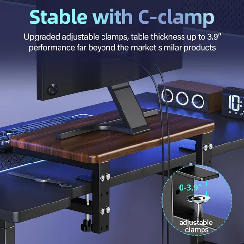 Miniatura 7 de Extensión de escritorio 3 en 1 con abrazadera y estante para monitor, organizador de escritorio de 16.5 pulgadas, altura ajustable, organizador