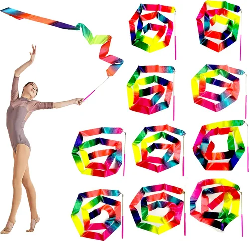 Miniatura 8 de AITIME Paquete de 20 varitas de cinta para niños, cintas rítmicas de baile de gimnasia de 78.7 pulgadas con serpentinas de estrellas, recuerdos