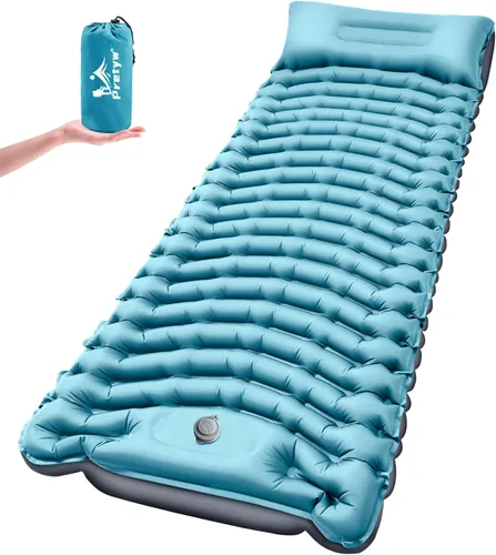 Miniatura 9 de Colchoneta de dormir para camping, colchón ultraligero con almohada, bomba de pie integrada, alfombrilla portátil inflable compacta para mochileros