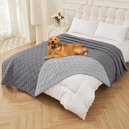 Miniatura 92 de Smiry Funda impermeable para cama de mascota, suave y lavable, para muebles, cama, sofá, reversible, a cuadros (30 x 53 pulgadas, color beige/beige)