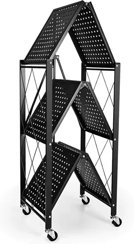 Miniatura 5 de HealSmart Estantería de metal plegable de 3 niveles con ruedas, estantes organizadores para garaje y cocina con capacidad de hasta 750 libras
