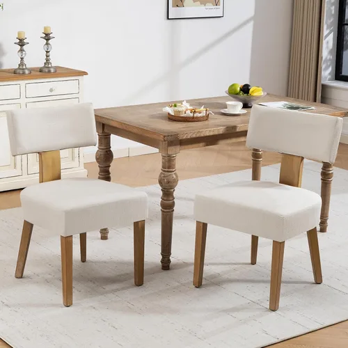 Miniatura 13 de Juego de 4 sillas de comedor, sillas de cocina de tela tapizada en madera, silla acolchada de lino sin brazos con respaldo curvo acentuado