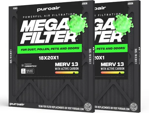 Miniatura 38 de PuroAir Filtro Mega - Filtro de aire de 12x12x1 MERV 13 para el hogar con carbón activado - Filtros alérgenos, caspa de mascotas, humo, polvo