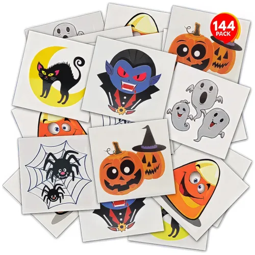 ArtCreativity Tatuajes temporales de Halloween para niños, paquete de 144-2 pulgadas, no tóxicas, calcomanías para niños y niñas, lo mejor para
