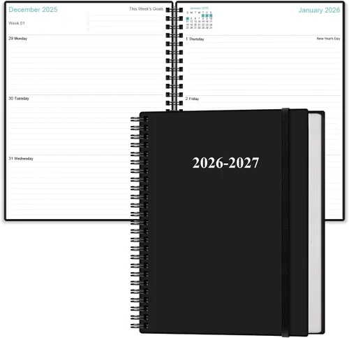 Miniatura 23 de Agenda 2026-2027 – Agenda semanal y mensual de 18 meses de enero de 2026 a junio de 2027, planificadores en espiral 2026-2027 con cierre elástico