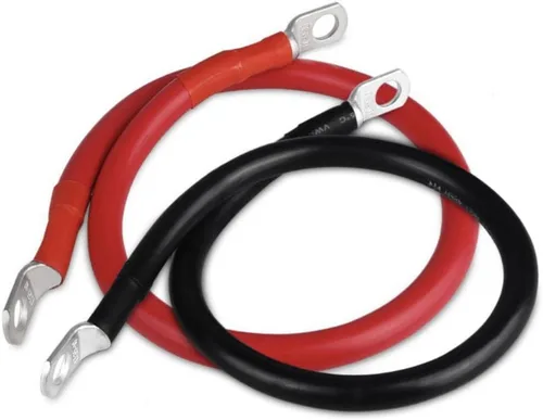 Juego de cables de batería 4AWG de 20 pulgadas, cables inversores de batería de 4 calibre x 20" (1 negro y 1 rojo) con terminales de lugs de 3/8"