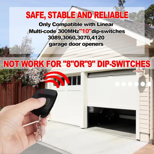 Miniatura 5 de Kingdder 9 piezas de control remoto para puerta de garaje compatible con Linear Multicode 300mhz 10 interruptor DIP 3089 3060 3070 control remoto