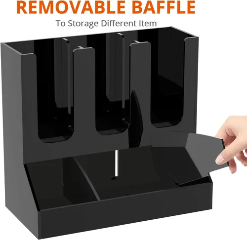 Miniatura 3 de Richboom Organizador de tazas y tapas, 6 compartimentos con 2 separadores extraíbles, estación de café, dispensador de tazas, organizador de Negro