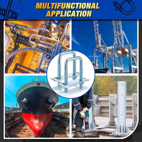 Miniatura 6 de Dunzy 6 pernos cuadrados en U chapados en zinc, perno en U de acero al carbono resistente, suministros industriales y científicos para tubo
