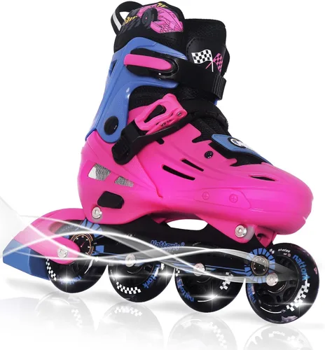 Miniatura 11 de MammyGol Patines en línea para niños y niñas jóvenes, patines ajustables de 4 tallas con ruedas intermitentes de PU, patines en línea agresivos