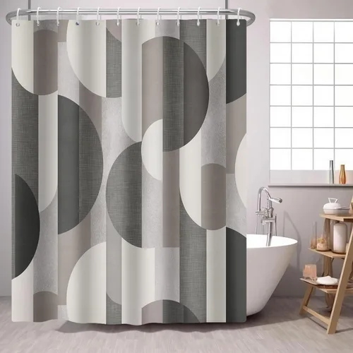 Miniatura 12 de Cortina de ducha azul marino con círculos geométricos abstractos y modernos, estilo contemporáneo, cortinas de ducha de tela impermeable gris