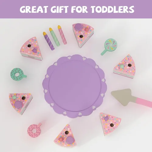 Miniatura 5 de Juguetes de pastel para niños pequeños de 2 a 5 años, juguete de comida de madera para jugar a fingir, pastel de cumpleaños falso, juguete de cocina
