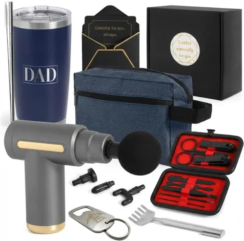 Miniatura 6 de Caja de regalo para papá, kit de relajación y cuidado personal con pistola de masaje, vaso de 20 onzas, bolsa de aseo personal, juego de aseo