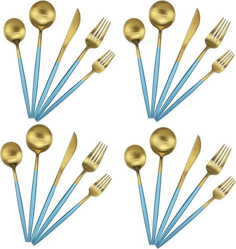 Miniatura 16 de Juego de cubiertos de acero inoxidable 18/10 de 20 piezas, vajilla de lujo para viajes, incluye cuchillo, tenedor, cuchara, servicio para 4