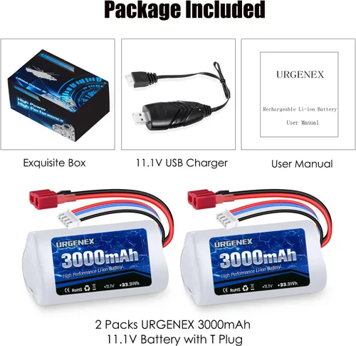 Miniatura 7 de Batería de iones de litio de 11.1 V 3000 mAh para R608 sin escobillas RC Boat 15C 3000mAh Batería RC de alta capacidad con enchufe T estilo Dean