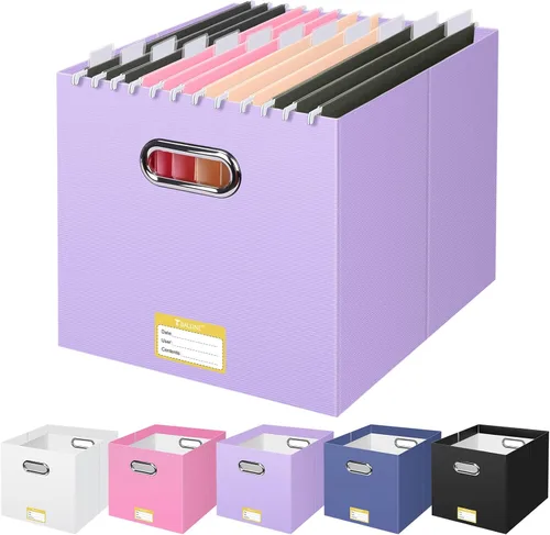 Miniatura 47 de BALEINE Caja organizadora de archivos, organizador de carpetas de archivos de cartón con asa para tamaño carta, caja de archivos colgante plegable