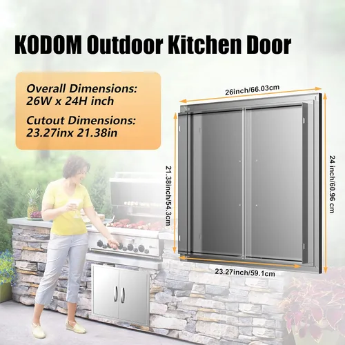 Miniatura 2 de Puertas de cocina para exteriores, 26 pulgadas de ancho x 24 pulgadas de alto, puertas de acceso dobles para barbacoa, acero inoxidable 304