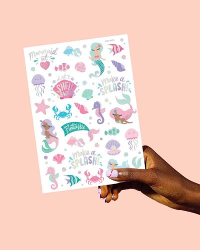 Miniatura 5 de xo, Fetti Tatuajes temporales de sirena bajo el mar, 56 estilos de aluminio iridiscentes, suministros para fiestas de cumpleaños para niños