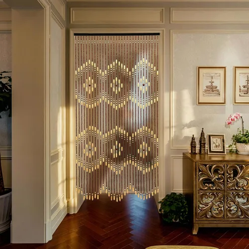 Miniatura 3 de Cortina de bambú natural para puerta, 31 hebras de flecos con cuentas para puerta, cortinas hechas a mano, cortinas colgantes con cuentas