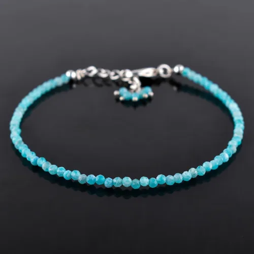 Miniatura 2 de Natural Gemstone Micro Round Beads Dainty Choker Bangle Bracelet, Handmade Jewelry for Women, Healing Chakra Crystals Silver Plated Chain 8 inch