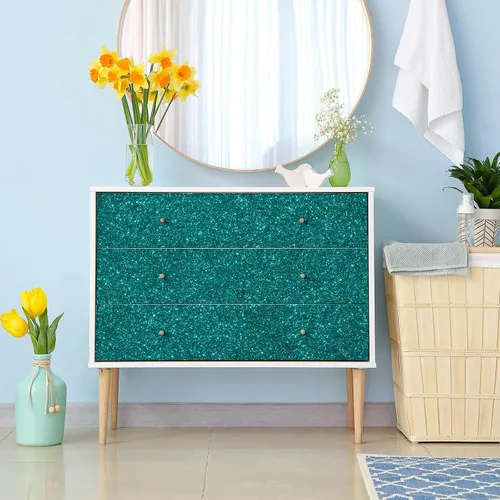 Miniatura 5 de CHIHUT Papel tapiz de color verde azulado con purpurina para dormitorio, papel tapiz para despegar y pegar, papel tapiz de tela extraíble, rollo
