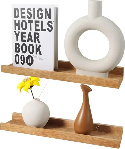 Miniatura 10 de Estantes flotantes montados en la pared, estante de madera de roble macizo de 12 pulgadas para decoración y almacenamiento, repisa de fotos