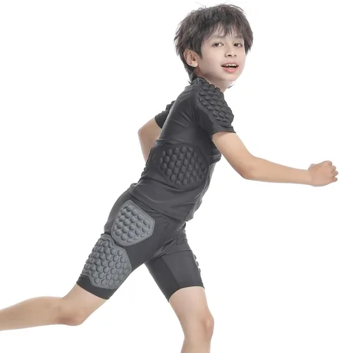 Miniatura 6 de Topeter Camiseta acolchada de fútbol para jóvenes, camisetas de compresión para niños, con almohadillas de costilla/pecho/hombro/espalda