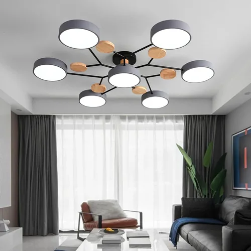 Miniatura 35 de Lámpara de techo LED regulable, lámpara de techo moderna de 9 pulgadas, montaje empotrado, de madera, de 12 W, lámpara blanca para sala de estar
