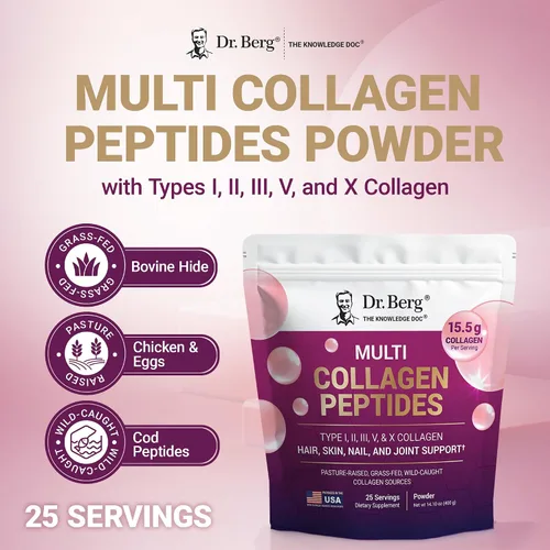 Miniatura 4 de Dr. Berg Multi Colágeno en Polvo de Péptidos Tipos I, II, III, V, X - Polvo de Colágeno Sin Sabor con 14 g de Proteína - Obtenido de Fuentes