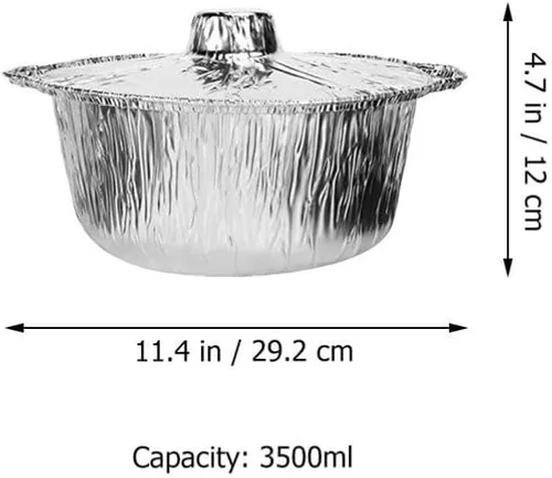 Miniatura 2 de Yardwe Sartenes redondos de papel de aluminio con tapas, 5 latas de aluminio desechables, contenedor de alimentos, moldes de papel de aluminio