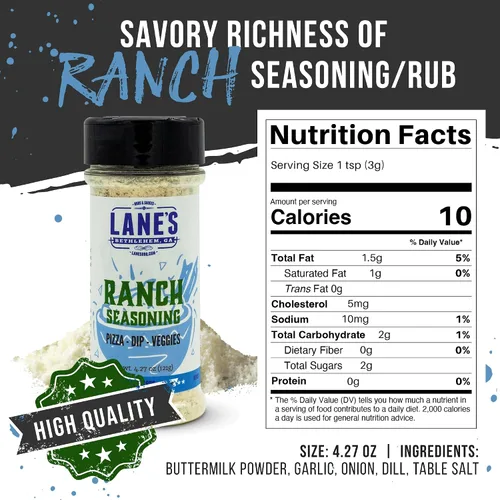 Miniatura 2 de Condimento en Polvo Ranch de Lane's, 4.27 oz - Polvo Ranch Versátil para Alitas, Verduras, Palomitas, Salsas, Aderezos y Pizza - Sabor Audaz