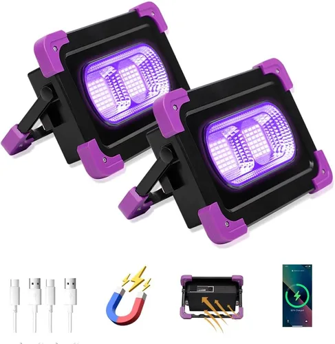 Miniatura 6 de Luces LED negras solares recargables, funciona con pilas, luz negra inalámbrica de 395 nm, luz de inundación de neón que brilla en la oscuridad